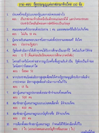 ถาม-ตอบ รัฐธรรมนูญแห่งราชอาณาจักรไทย 100 ข้อ