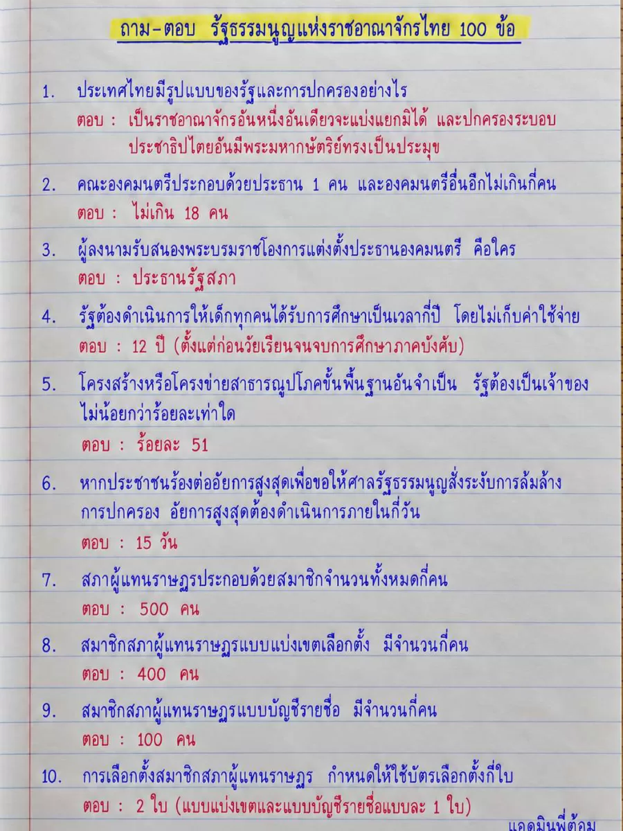 ถาม-ตอบ รัฐธรรมนูญแห่งราชอาณาจักรไทย 100 ข้อ