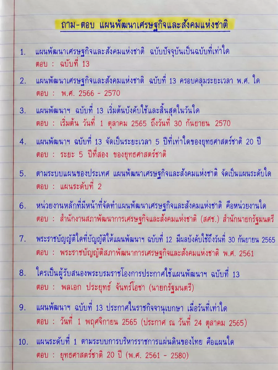 ถาม-ตอบ แผนพัฒนาเศรษฐกิจและสังคมแห่งชาติ 100 ข้อ